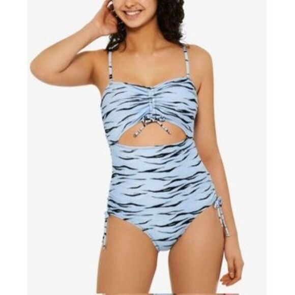 HULA HONEY Women S Light Blue Animal Print Stretch Moderate Coverage Adjustable - Picture 1 of 3